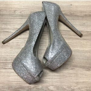 Michael Kors Heels Platform Silver Glitter High  Shoes Women Sexy
